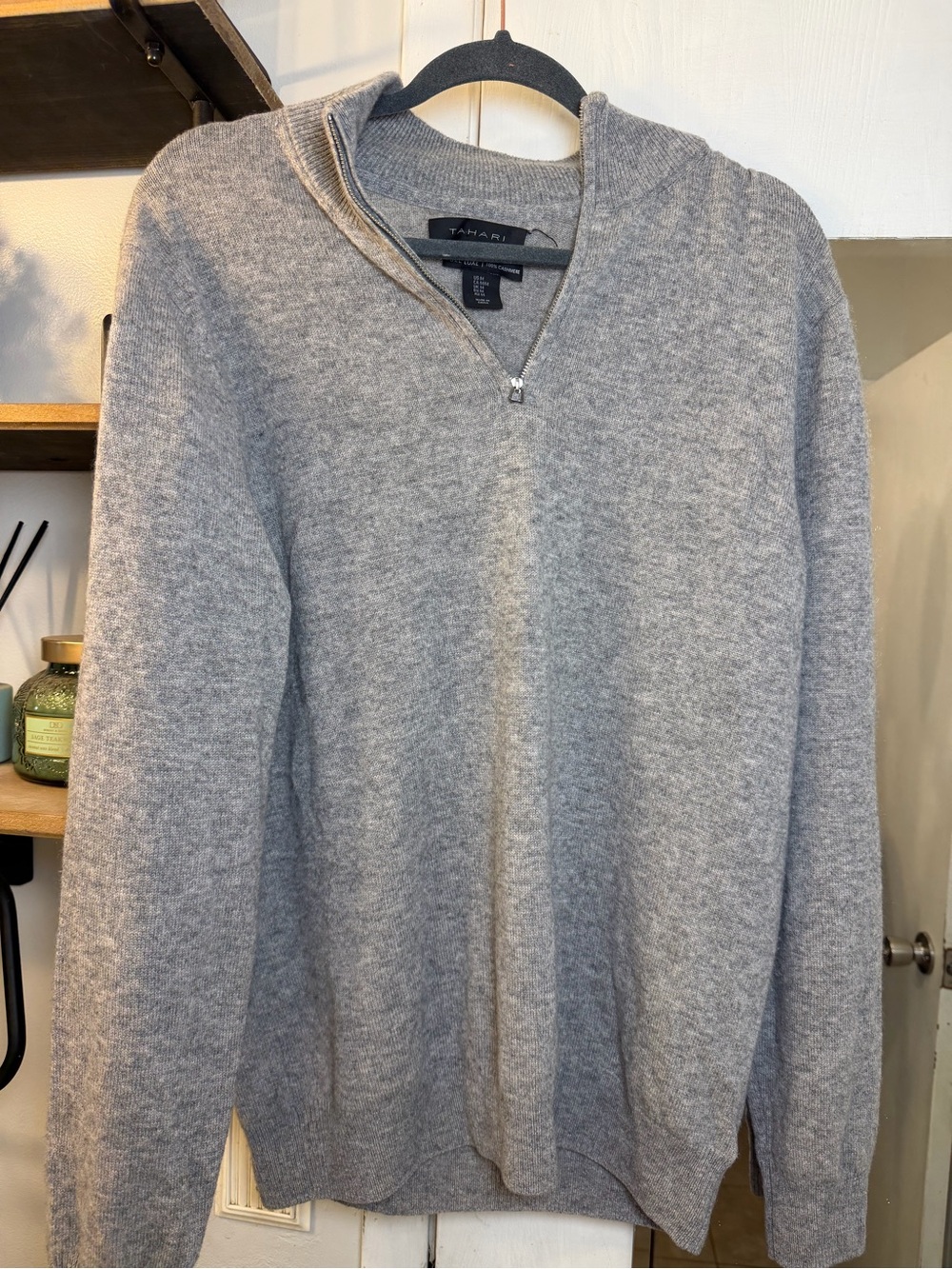Tahari Cashmere Men's Gray Quarter-Zip Sweater